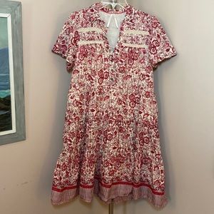 Anthropologie Women's Pink & Cream Floral Georgina Tiered Shirtdress SZS